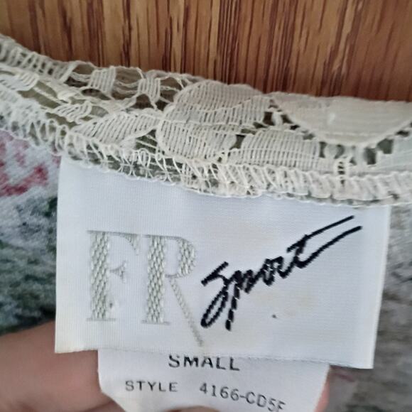 VNTG 90s FR Sport Floral Lace Collar Top Romantic Grunge Cottage Y2K Small - Picture 5 of 10